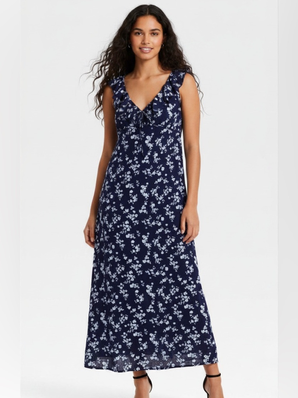 Navy Floral Ruffle Maxi Sundress Universal Thread NWT szM